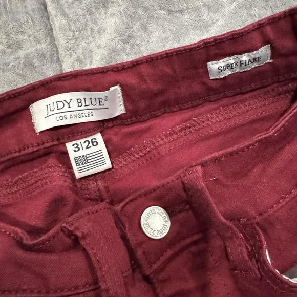 Judy Blue Super Flare Jeans Women 3/26 Red High Rise Stretch 33 Inseam - Picture 5 of 5
